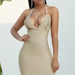 Jessica Bara Jayana V Neck Backless Midi Dress