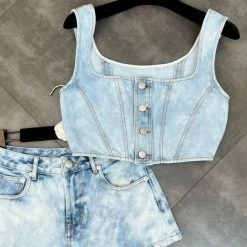 Jessica Bara Emerson Denim Top And Short Two Piece Set