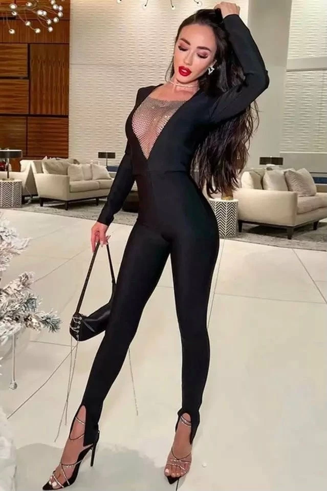 Jessica Bara Nadine Long Sleeve Crystal Jumpsuit The Event Shop