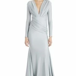 Jessica Bara Selene Long Sleeve V Neck Draped Gown The Event Shop