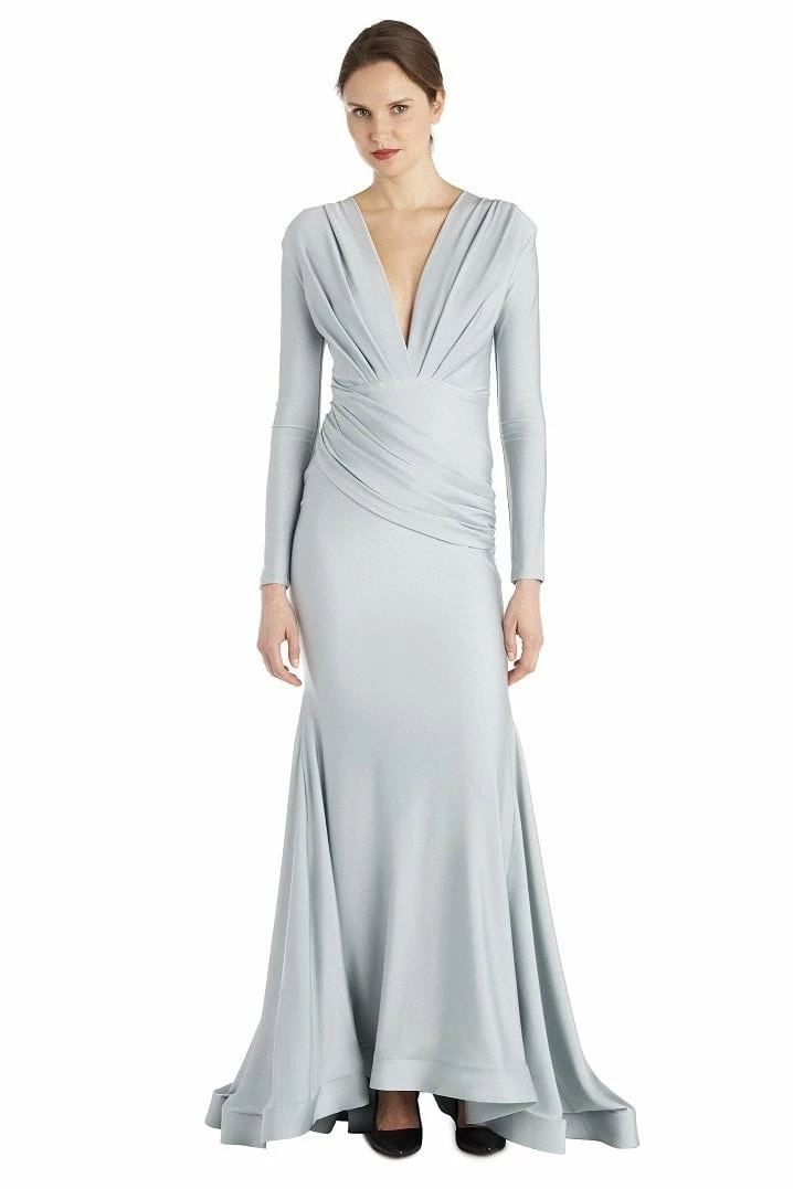 Jessica Bara Selene Long Sleeve V Neck Draped Gown The Event Shop