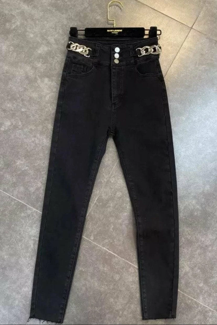 Jessica Bara Leah High Waisted Chain Belt Skinny Jeans
