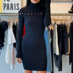 Jessica Bara Apollo Long Sleeve Ribbed Knit Mini Dress