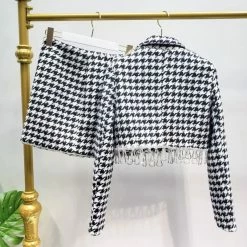 Jessica Bara Lara Houndstooth Cropped Blazer And Skirt Two Piece Set