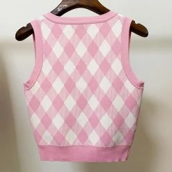 Jessica Bara Daphney Pink Plaid Tank Top And Skirt Two Piece Set