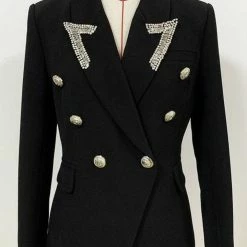 Jessica Bara Rhinestone Donatella Double Breasted Blazer