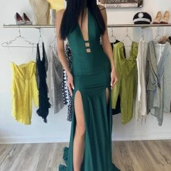 The Event Shop Atria V Neck Backless Double Slit Gown