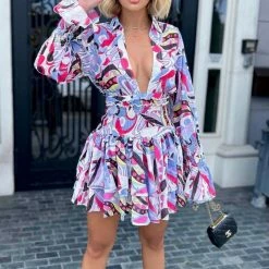 Influencer Style Jessica Bara Ranada Long Sleeve Ruffle Mini Dress