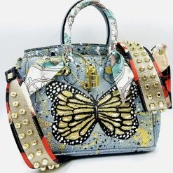 Anca Barbu Handpainted Butterfly Graffiti Handbag
