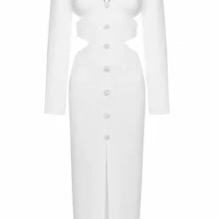 Jessica Bara Ginette Silver Button Cut Out Midi Dress