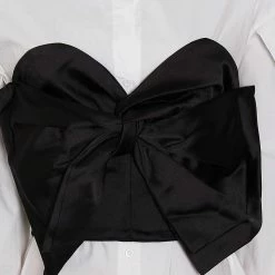 Jessica Bara Delia Long Sleeve Shirt With Bow Crop Top