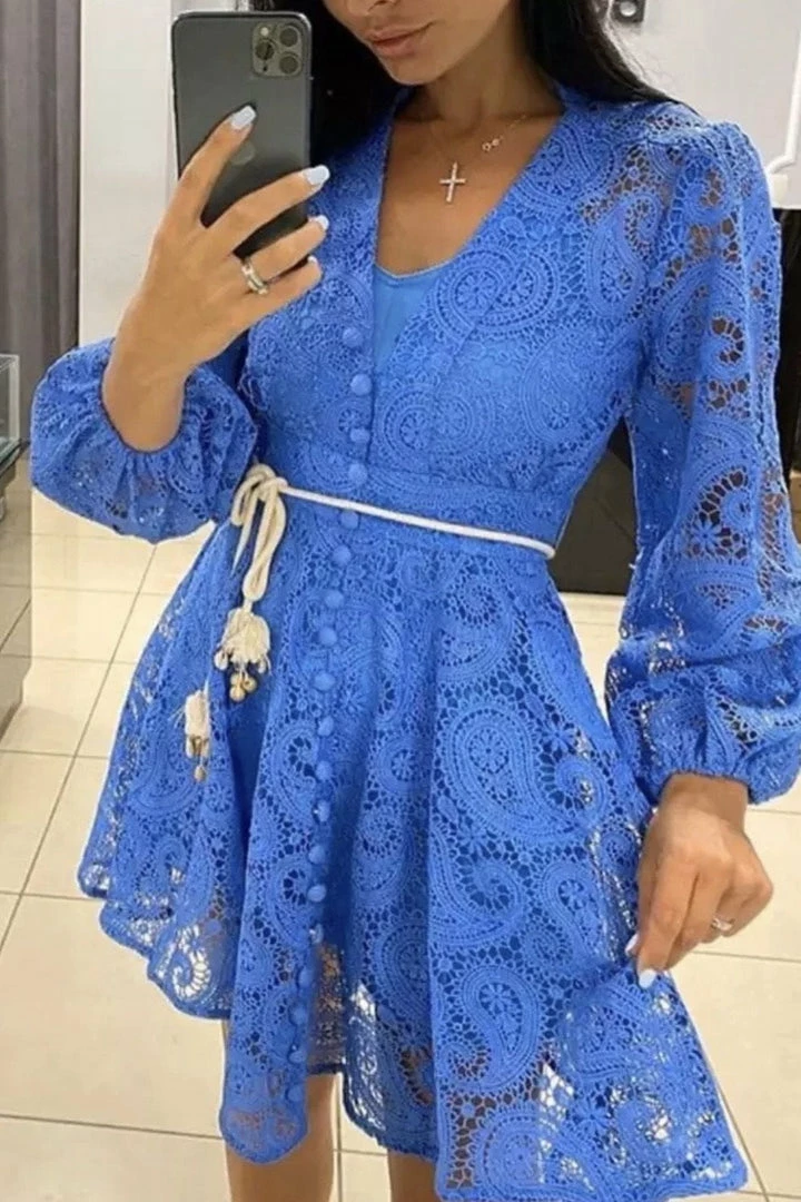 Jessica Bara Carmen Long Sleeve Embroidery Mini Dress