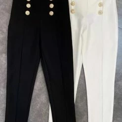 Jessica Bara Emmerson Gold Button Straight Leg Pants