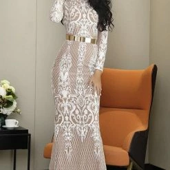 Jessica Bara Jazlyn Long Sleeve Lace Bodycon Gown
