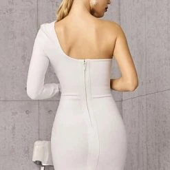 Jessica Bara Genovia One Shoulder Lace Bandage Dress Birthday Suit