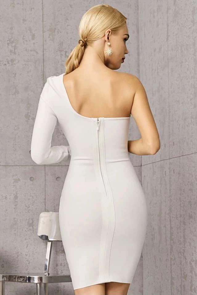 Jessica Bara Genovia One Shoulder Lace Bandage Dress Birthday Suit