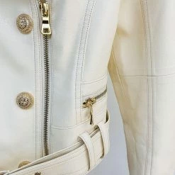 Jessica Bara Moira White Gold Button Leather Jacket Reve Doll Essentials