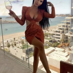 Jessica Bara Delaney Cut Out Long Sleeve Mini Dress