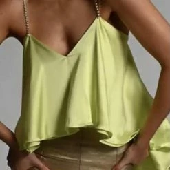 Jessica Bara Avia Satin Crystal Strap Top Influencer Style