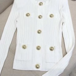 Jessica Bara Stacy Gold Button Knit Cardigan Reve Doll Essentials