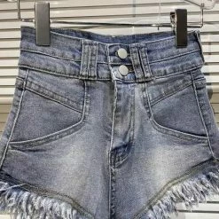 Jessica Bara Dahlia Denim Fringe High Waisted Shorts
