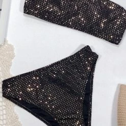 Poolside Essentials Jessica Bara Rae Rhinestone High Waisted Bikini Set