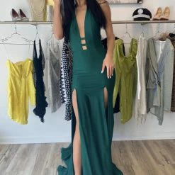 The Event Shop Atria V Neck Backless Double Slit Gown