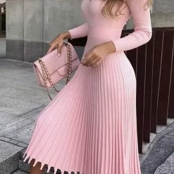 Jessica Bara Maxwell Long Sleeve Pleated Midi Dress
