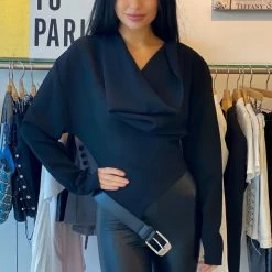 Jessica Bara Vance Long Sleeve Buckle Cowl Neck Top Tops