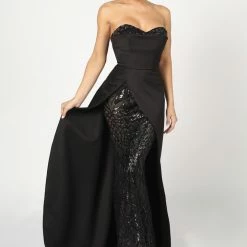 Nicole Bakti Strapless Glitter Bodycon Gown The Event Shop