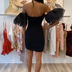 Jessica Bara Fallon Puff Sleeve Ruched Mini Dress Influencer Style