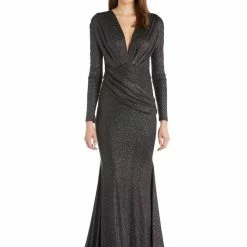 Jessica Bara Selene Long Sleeve V Neck Draped Gown The Event Shop