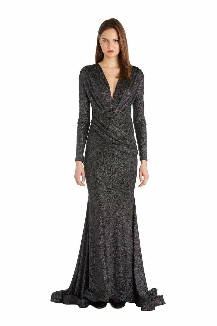 Jessica Bara Selene Long Sleeve V Neck Draped Gown The Event Shop