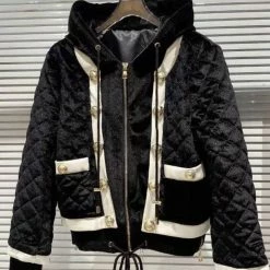 Jessica Bara Charlie Quilted Velvet Gold Button Jacket