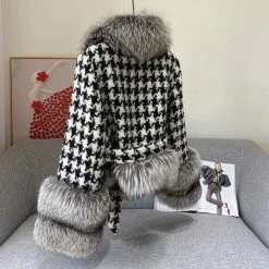 Jessica Bara Brody Houndstooth Fur Belted Jacket Influencer Style