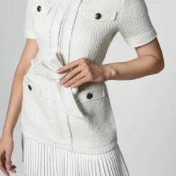 Reve Doll Essentials Jessica Bara Kathleen Tweed Belted Pleated Mini Dress