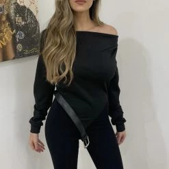 Jessica Bara Vance Long Sleeve Buckle Cowl Neck Top Tops