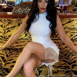 Jessica Bara Mindy Tassel Fringe Bodycon Dress Influencer Style