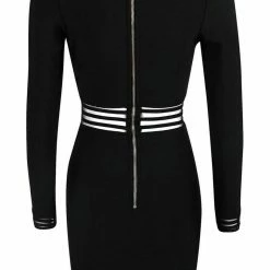 Jessica Bara Kallie Long Sleeve Mesh Cut Out Button Dress