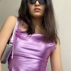 Jessica Bara Isaac Asymmetrical Satin Tank Top