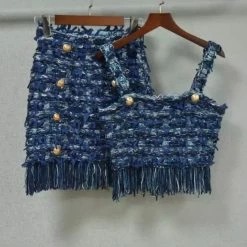 Jessica Bara Kamala Gold Button Fringe Skirt Reve Doll Essentials