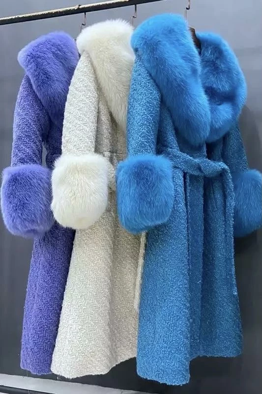 Jessica Bara Dierdra Fur And Wool Belted Long Coat Influencer Style