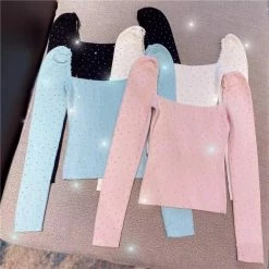 Jessica Bara Charlotte Long Sleeve Diamond Decoration Top