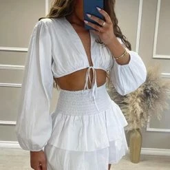 Summer Lovin' Jessica Bara Emmy Long Sleeve Crop Top And Skirt Two Piece Set