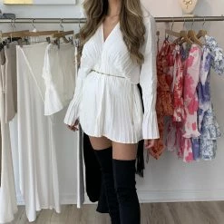 Summer Lovin' Jessica Bara Carolina Long Sleeve Pleated Shirt Dress