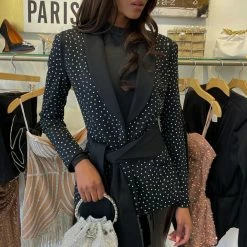 Jessica Bara Mackenna Rhinestone Belted Blazer Birthday Suit