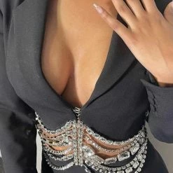 Jessica Bara Wrenley Crystal Blazer And Skirt Two Piece Set