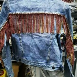Jessica Bara Chiaka Rhinestone Fringe Denim Jacket