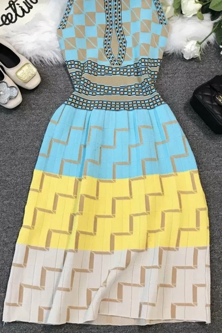 Jessica Bara Elliot High Neck Printed Midi Dress