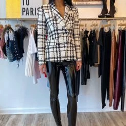 Jessica Bara Robin Houndstooth Silver Button Blazer Influencer Style